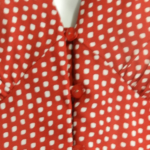 Superfoxx button down, flutter sleeve, open back, red and cream polka dot maxi - Picture 6 of 8